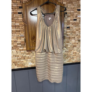 VTG Cache Y2K Asymmetrical Bodycon Dress Gold Metallic Sleeveless Racerback 6